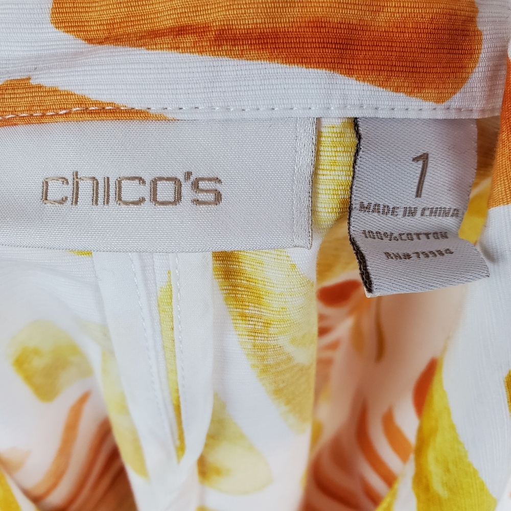 Chico's Jacket Flower Power Princeton White Yellow Orange Summer Spring Quirky - Picture 9 of 10